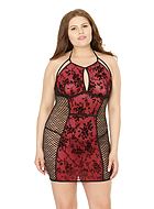 Romantic chemise, mesh, embroidery, halterneck, XL to 4XL
